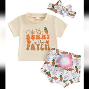 Cute Bunny Kids Outfit Set - Cream and Orange